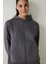 Gri Fermuarlı Kapüşonlu Spor Sweatshirt 6
