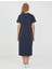 Lacivert %100 Pamuk Yuvarlak Yaka Kısa Kollu Midi Elbise 4