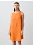 Turuncu Yuvarlak Yaka Kolsuz Keten Karışımlı Mini Elbise 1