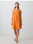 Turuncu Yuvarlak Yaka Kolsuz Keten Karışımlı Mini Elbise 2