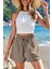 Kadın Bambu Keten Iç Göstermez Cepli Beli Bağcıklı Tatil Günlük Şort 4