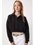 Kadın Siyah Gömlek Yaka Üç Iplik Sweatshirt 1