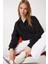 Kadın Siyah Gömlek Yaka Üç Iplik Sweatshirt 2