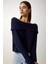 Kadın Lacivert Degaje Yaka Fitilli Triko Kazak 2
