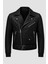 Russell Çok Cepli Biker Deri Görünümlü Erkek Ceket - Siyah 1