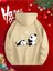 Sevimli Pandalar Ön ve Arkası Baskılı Kapüşonlu Cepli Içi Yünlü Bej Sweatshirt 2