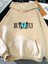 Parlak Kelebek Baskılı Kapüşonlu Cepli Pamuklu Bej Sweatshirt 1