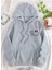 Gülümseyen Yüz Göğüs Baskılı Kapüşonlu Cepli Içi Yünlü Gri Sweatshirt 1