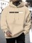 Paris Yatay Çizgi Baskılı Kapüşonlu Cepli Içi Yünlü Bej Sweatshirt 1