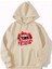 Elmaslı Dudak Baskılı Kapüşonlu Cepli Pamuklu Bej Sweatshirt 1