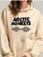 Artric Monkeys Baskılı Kapüşonlu Cepli Içi Yünlü Bej Sweatshirt 1