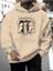 Pi Sayısı Baskılı Kapüşonlu Cepli Pamuklu Bej Sweatshirt 1