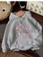 Yedili Kurdele Baskılı Kapüşonlu Cepli Pamuklu Gri Sweatshirt 1