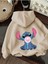 Stitch Arka Baskılı Kapüşonlu Cepli Içi Yünlü Bej Sweatshirt 1