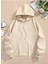 Hello Bear Arka Baskılı Kapüşonlu Cepli Içi Yünlü Bej Sweatshirt 2