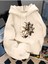 Yarı Leopar Çiçek Baskılı Kapüşonlu Cepli Içi Yünlü Bej Sweatshirt 1