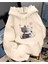 Couple Cat Baskılı Kapüşonlu Cepli Pamuklu Bej Sweatshirt 1