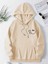 Gülümseyen Yüz Göğüs Baskılı Kapüşonlu Cepli Içi Yünlü Bej Sweatshirt 1