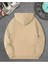 Kalp Fuşya Pembe Baskılı Kapüşonlu Cepli Pamuklu Bej Sweatshirt 2