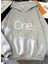 One Baskılı Kapüşonlu Cepli Içi Yünlü Gri Sweatshirt 1