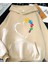Puzzle Kalp Baskılı Kapüşonlu Cepli Pamuklu Bej Sweatshirt 1