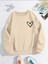 Siyah Kalp Göğüs ve Kol Baskılı Bisiklet Yaka Bej Sweatshirt 1
