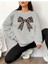 Leopar Desenli Kurdele Baskılı Bisiklet Yaka Gri Sweatshirt 1