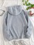 Çiçekli Pati Baskılı Kapüşonlu Cepli Pamuklu Gri Sweatshirt 2