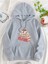 Coffee & Books Baskılı Kapüşonlu Cepli Pamuklu Gri Sweatshirt 1