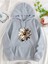 Yarı Leopar Çiçek Baskılı Kapüşonlu Cepli Içi Yünlü Gri Sweatshirt 1