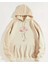 Breathe Çiçek Baskılı Kapüşonlu Cepli Pamuklu Bej Sweatshirt 1