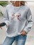 Parlak Pembe Kurdele Baskılı Bisiklet Yaka Gri Sweatshirt 1