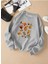 Sonbahar Yaprakları Baskılı Bisiklet Yaka Gri Sweatshirt 1