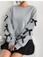 Kadın Siyah Kurdele ve Fiyonk Kollu Bisiklet Yaka Gri Sweatshirt 4