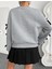Kadın Siyah Kurdele ve Fiyonk Kollu Bisiklet Yaka Gri Sweatshirt 5