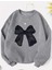 Siyah Desenli Kurdele Baskılı Bisiklet Yaka Gri Sweatshirt 1
