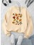 Sonbahar Yaprakları Baskılı Bisiklet Yaka Bej Sweatshirt 1