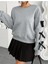 Kadın Siyah Kurdele ve Fiyonk Kollu Bisiklet Yaka Gri Sweatshirt 2