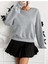 Kadın Siyah Kurdele ve Fiyonk Kollu Bisiklet Yaka Gri Sweatshirt 3