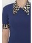 Leopar Yakalı Crop Lacivert - 27136 5