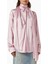 Saten Bluz - Pembe - %97 Viskon %3 Elastan - Şal Detaylı - Butonlu - Rahat Kesim 1