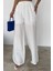 Kadın Beyaz Bol Paça Rahat Pantolon – Yazlık Elastik Bel Astarlı 2