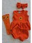 Turuncu Ribana Bebek Şort Bluz Bandana Çiçek Keçeli Çorap Set 6-36 Ay 1