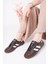 Bağcıklı Unisex Spor Sneaker Ayakkabı-Kahve-Bej 1