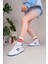 Unisex Bağcıklı Cırtlı Spor Sneaker Ayakkabı-Beyaz-Sax 1