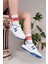 Unisex Bağcıklı Cırtlı Spor Sneaker Ayakkabı-Beyaz-Sax 4