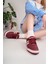Unisex Bağcıklı Cırtlı Spor Sneaker Ayakkabı-Bordo-Beyaz 1
