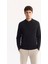 Erkek Siyah Polo Yaka Fermuarlı Boyuna Ajur Detaylı Regular Fit Rayon Kazak A52Y5019 1
