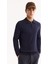 Erkek Lacivert Polo Yaka Fermuarlı Rayon Tüylenmeyen Dokulu Triko Regular Fit Kazak A52Y5019 2