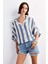Oversize Geniş Kalıp Çizgili Kısa Kollu Gömlek G1324AX25SM 1